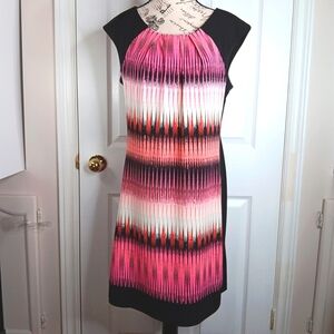 NWOT London Times Cap Sleeve Sheath Dress Size 12 Pink Cream Black Summer